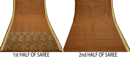 Indian Vintage Sari Rusty Artificial Silk Hand Woven Saree Craft Fabric 6yd Sewing Dress Making Soft Floral Ethnic For Crafting Quilting