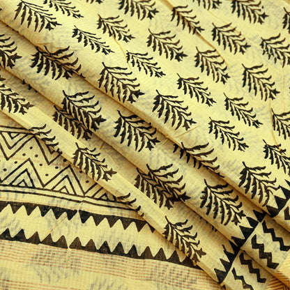 Indian Vintage Sari Beige Pure chanderi Silk Block Printed Sarees 5Yd Craft Zigzag Zari Border Ethnic Dress Making Crafting Quilting