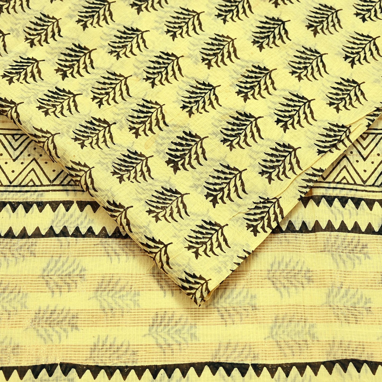 Indian Vintage Sari Beige Pure chanderi Silk Block Printed Sarees 5Yd Craft Zigzag Zari Border Ethnic Dress Making Crafting Quilting