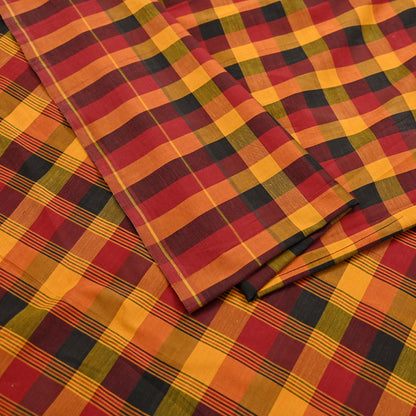 Indian Vintage Sari Woven 100% Pure Cotton Sarees Craft Fabric 5Yd Check Design Upcycle Quilting Crafting Dress making Upcycle Boho Wrap