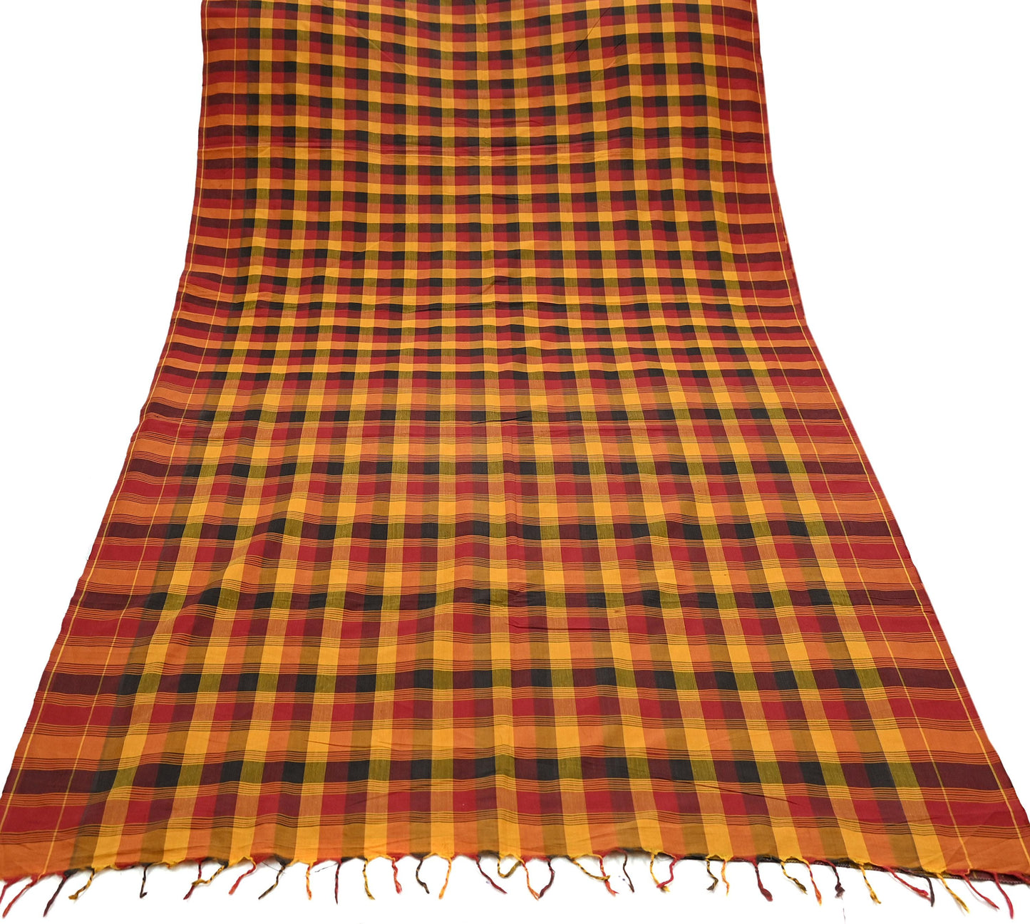 Indian Vintage Sari Woven 100% Pure Cotton Sarees Craft Fabric 5Yd Check Design Upcycle Quilting Crafting Dress making Upcycle Boho Wrap