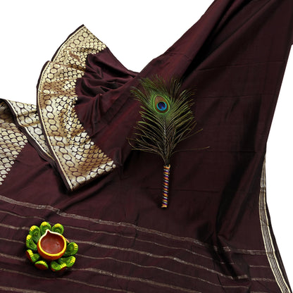 Indian Vintage Sari Maroon Mysore Silk Woven Sarees Craft Fabric 5Yd Ethnic South silk Dress Making Crafting Upcycle Quilting Zari Border