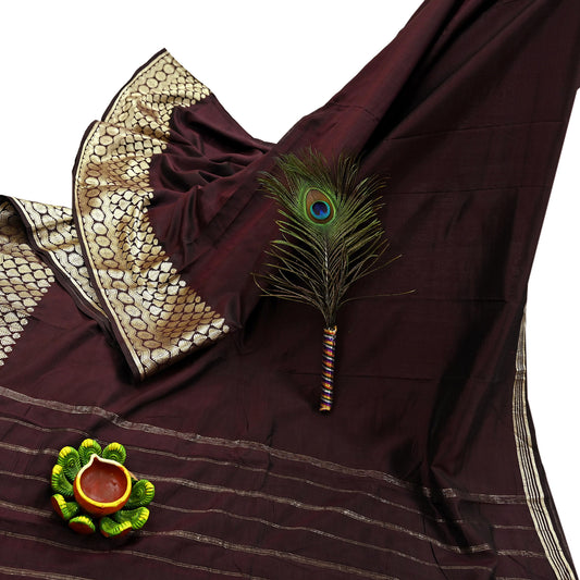 Indian Vintage Sari Maroon Mysore Silk Woven Sarees Craft Fabric 5Yd Ethnic South silk Dress Making Crafting Upcycle Quilting Zari Border