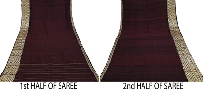 Indian Vintage Sari Maroon Mysore Silk Woven Sarees Craft Fabric 5Yd Ethnic South silk Dress Making Crafting Upcycle Quilting Zari Border
