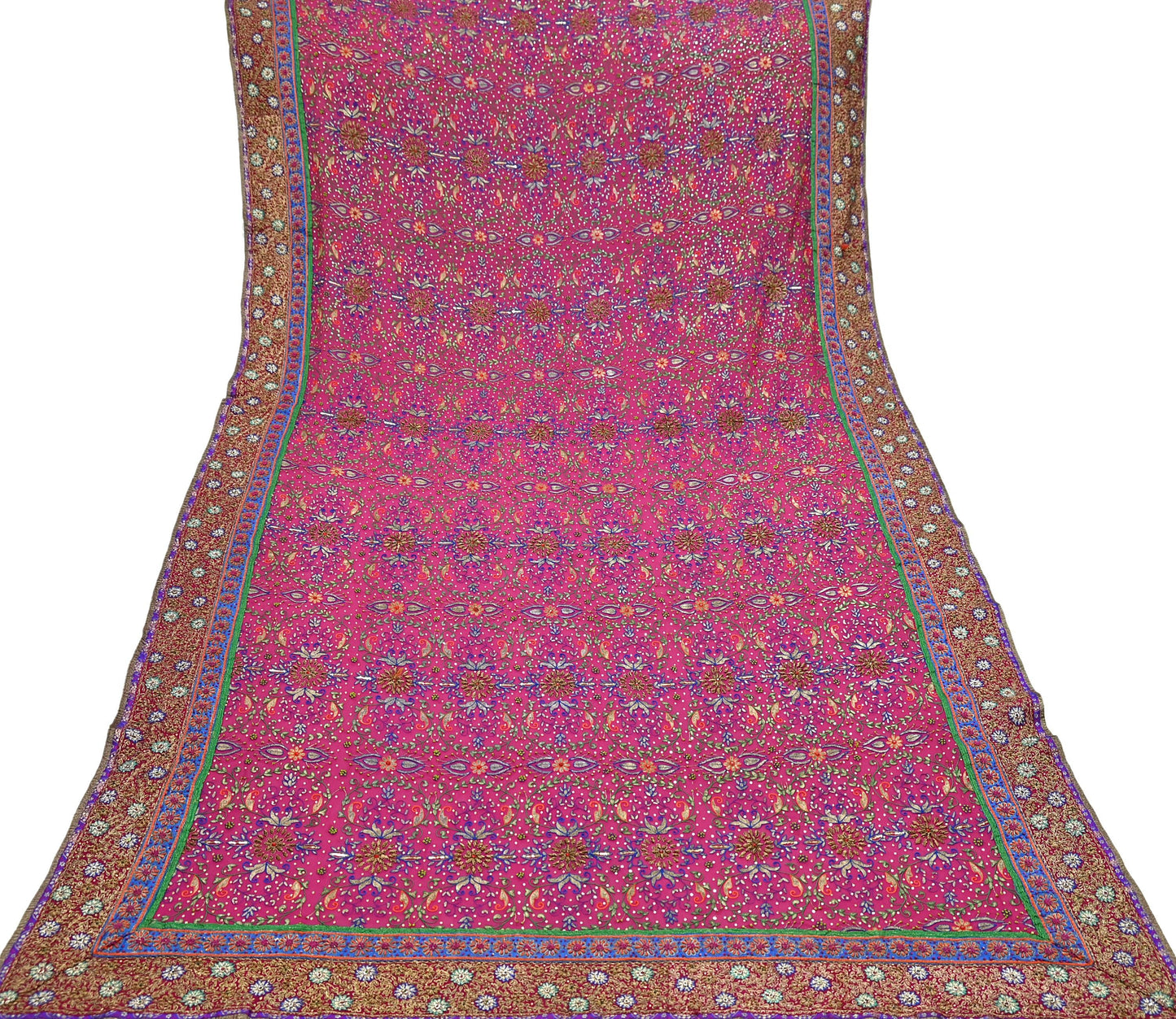 Indian Vintage Heavy Rani Pink Dupatta Pure Georgette Silk Long Stole Hand Embroidered Designer By Ritu Kumar Scarves Scarf Zari Zardozi