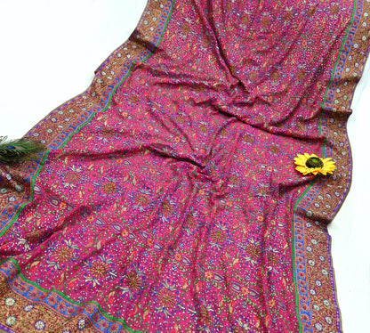 Indian Vintage Heavy Rani Pink Dupatta Pure Georgette Silk Long Stole Hand Embroidered Designer By Ritu Kumar Scarves Scarf Zari Zardozi