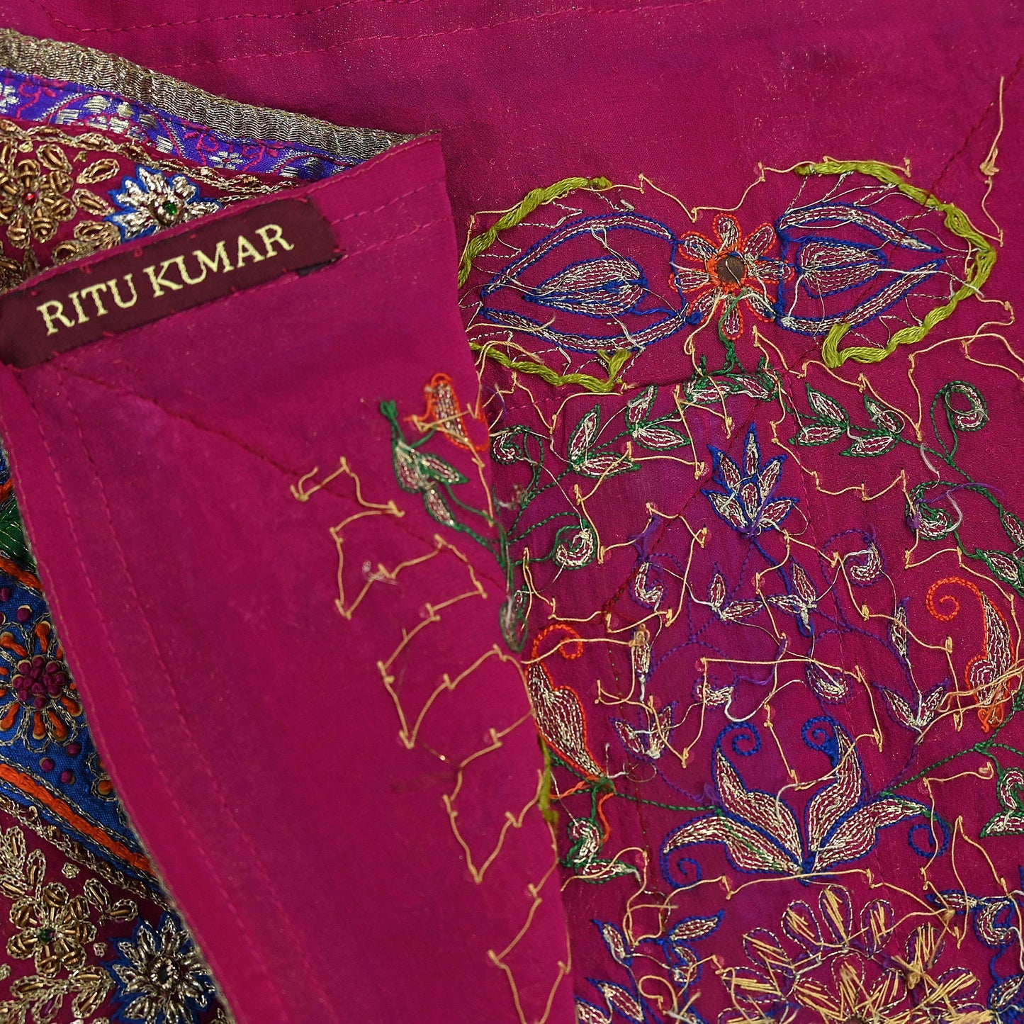 Indian Vintage Heavy Rani Pink Dupatta Pure Georgette Silk Long Stole Hand Embroidered Designer By Ritu Kumar Scarves Scarf Zari Zardozi