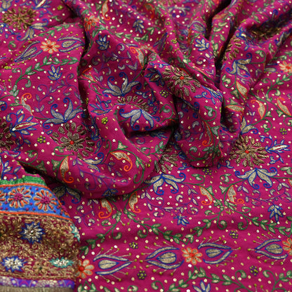 Indian Vintage Heavy Rani Pink Dupatta Pure Georgette Silk Long Stole Hand Embroidered Designer By Ritu Kumar Scarves Scarf Zari Zardozi