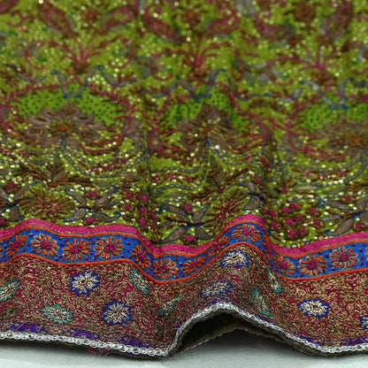 Indian Pre-owned Green Pure Silk Hand Embroidered Ritu Kumar Designer Lehenga/Skirt Ethnic Bollywood Party Wear