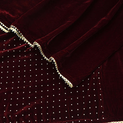 Indian Vintage Heavy Wedding Maroon Dupatta Velvet Long Stole Hand Embroidered Scarves Zari Hijab Veil Wrap Bridal Dupatta Paisley