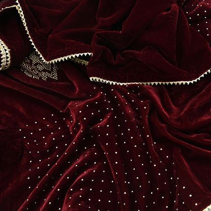 Indian Vintage Heavy Wedding Maroon Dupatta Velvet Long Stole Hand Embroidered Scarves Zari Hijab Veil Wrap Bridal Dupatta Paisley
