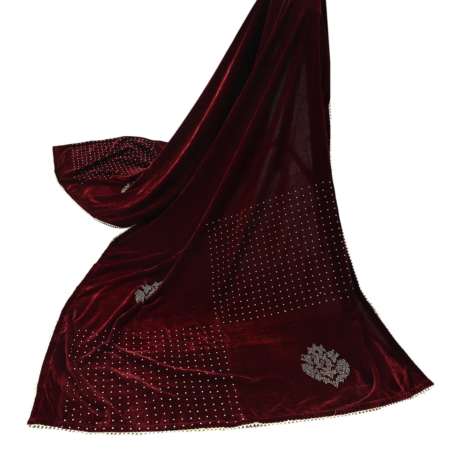 Indian Vintage Heavy Wedding Maroon Dupatta Velvet Long Stole Hand Embroidered Scarves Zari Hijab Veil Wrap Bridal Dupatta Paisley