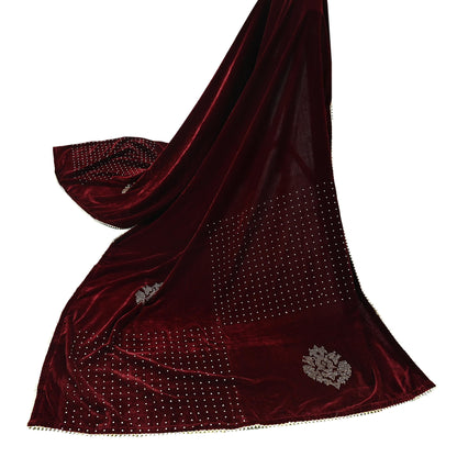 Indian Vintage Heavy Wedding Maroon Dupatta Velvet Long Stole Hand Embroidered Scarves Zari Hijab Veil Wrap Bridal Dupatta Paisley