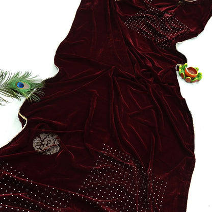 Indian Vintage Heavy Wedding Maroon Dupatta Velvet Long Stole Hand Embroidered Scarves Zari Hijab Veil Wrap Bridal Dupatta Paisley