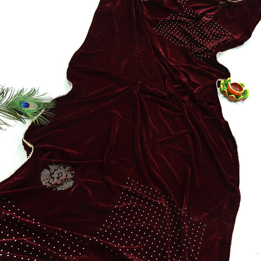 Indian Vintage Heavy Wedding Maroon Dupatta Velvet Long Stole Hand Embroidered Scarves Zari Hijab Veil Wrap Bridal Dupatta Paisley