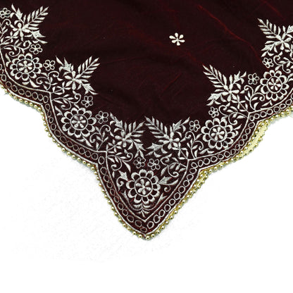 Indian Vintage Heavy Wedding Maroon Dupatta Velvet Long Stole Hand Embroidered Scarves Zari Hijab Veil Wrap Bridal Dupatta