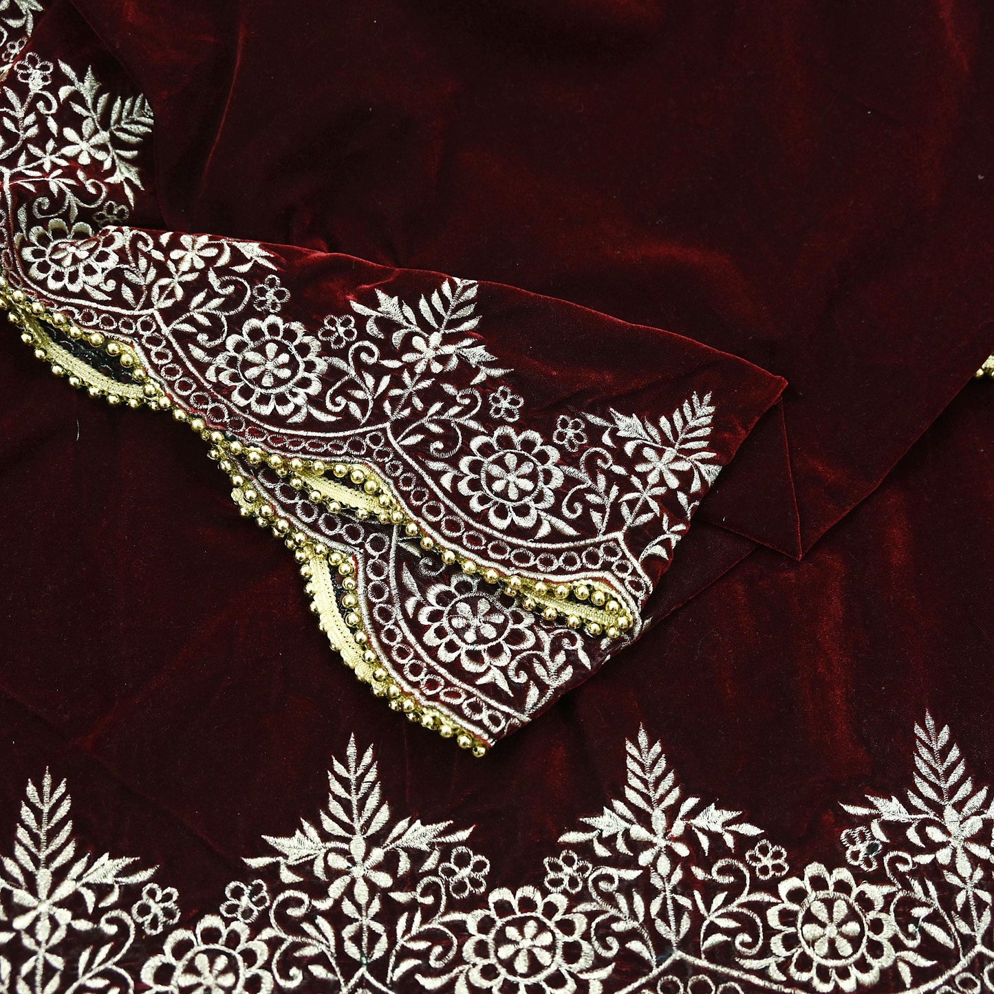 Indian Vintage Heavy Wedding Maroon Dupatta Velvet Long Stole Hand Embroidered Scarves Zari Hijab Veil Wrap Bridal Dupatta