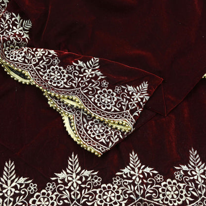 Indian Vintage Heavy Wedding Maroon Dupatta Velvet Long Stole Hand Embroidered Scarves Zari Hijab Veil Wrap Bridal Dupatta