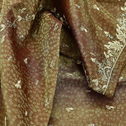 Indian Vintage Heavy Bridal Dupatta Golden Maroon Pure Tissue Silk Long Stole Hand Embroidered Scarves Zari Zardozi/Dabka Wedding Hijab