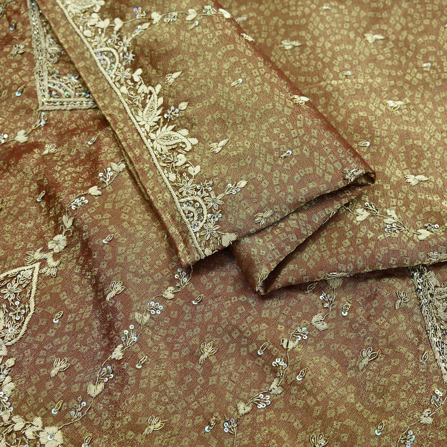 Indian Vintage Heavy Bridal Dupatta Golden Maroon Pure Tissue Silk Long Stole Hand Embroidered Scarves Zari Zardozi/Dabka Wedding Hijab
