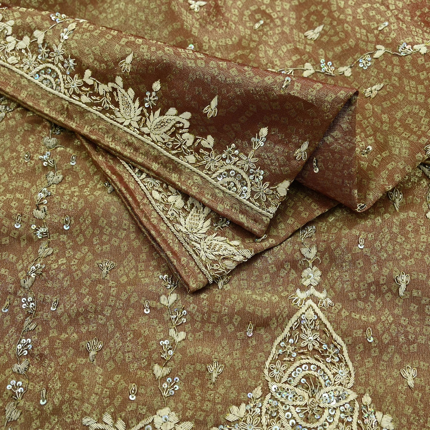 Indian Vintage Heavy Bridal Dupatta Golden Maroon Pure Tissue Silk Long Stole Hand Embroidered Scarves Zari Zardozi/Dabka Wedding Hijab