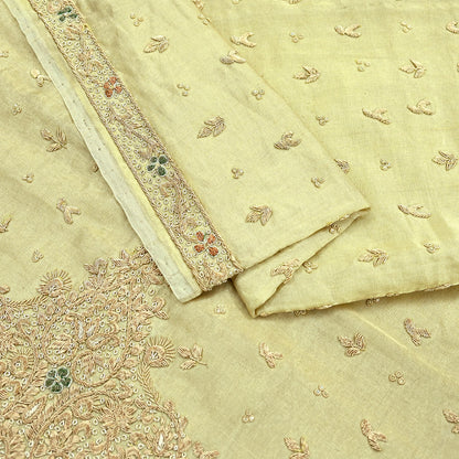 Indian Vintage Heavy Golden Dupatta Pure Tissue Silk Long Stole Hand Embroidered Scarves Zari Zardozi/Dabka