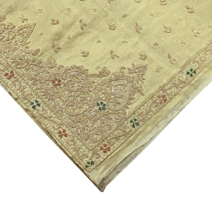 Indian Vintage Heavy Golden Dupatta Pure Tissue Silk Long Stole Hand Embroidered Scarves Zari Zardozi/Dabka