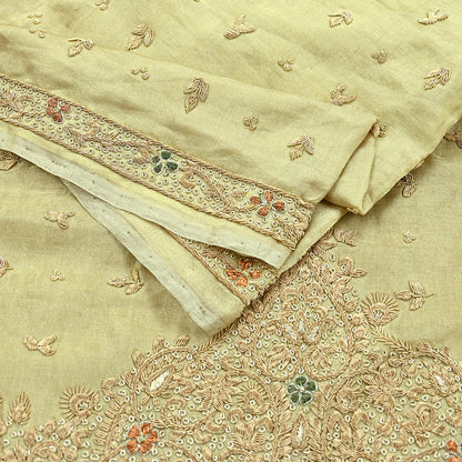 Indian Vintage Heavy Golden Dupatta Pure Tissue Silk Long Stole Hand Embroidered Scarves Zari Zardozi/Dabka