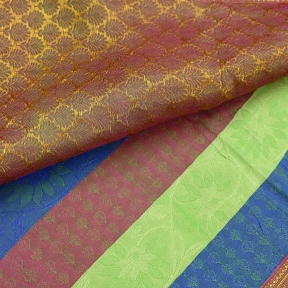 Indian Vintage Heavy Sari Purple & Green Kanjivaram Saree 100% Pure Silk Zari 5Yd Crafting Dress making For Crafting Quilting Upcycle