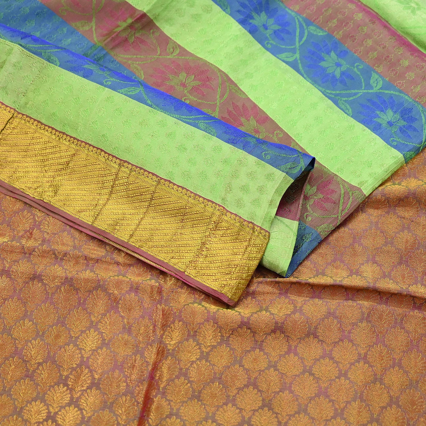 Indian Vintage Heavy Sari Purple & Green Kanjivaram Saree 100% Pure Silk Zari 5Yd Crafting Dress making For Crafting Quilting Upcycle