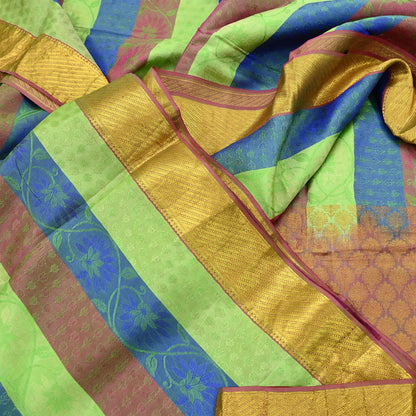 Indian Vintage Heavy Sari Purple & Green Kanjivaram Saree 100% Pure Silk Zari 5Yd Crafting Dress making For Crafting Quilting Upcycle