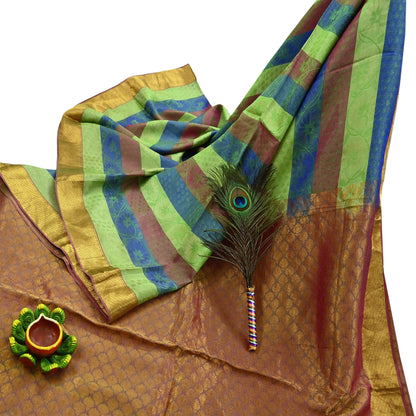Indian Vintage Heavy Sari Purple & Green Kanjivaram Saree 100% Pure Silk Zari 5Yd Crafting Dress making For Crafting Quilting Upcycle