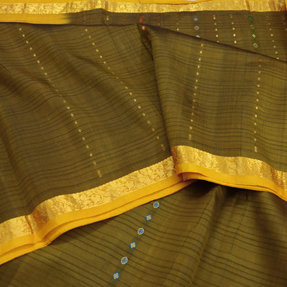 Indian Vintage Heavy Sari Green & Yellow Kanjivaram Saree 100% Pure Silk Zari 5Yd Crafting Dress making For Crafting Quilting Upcycle
