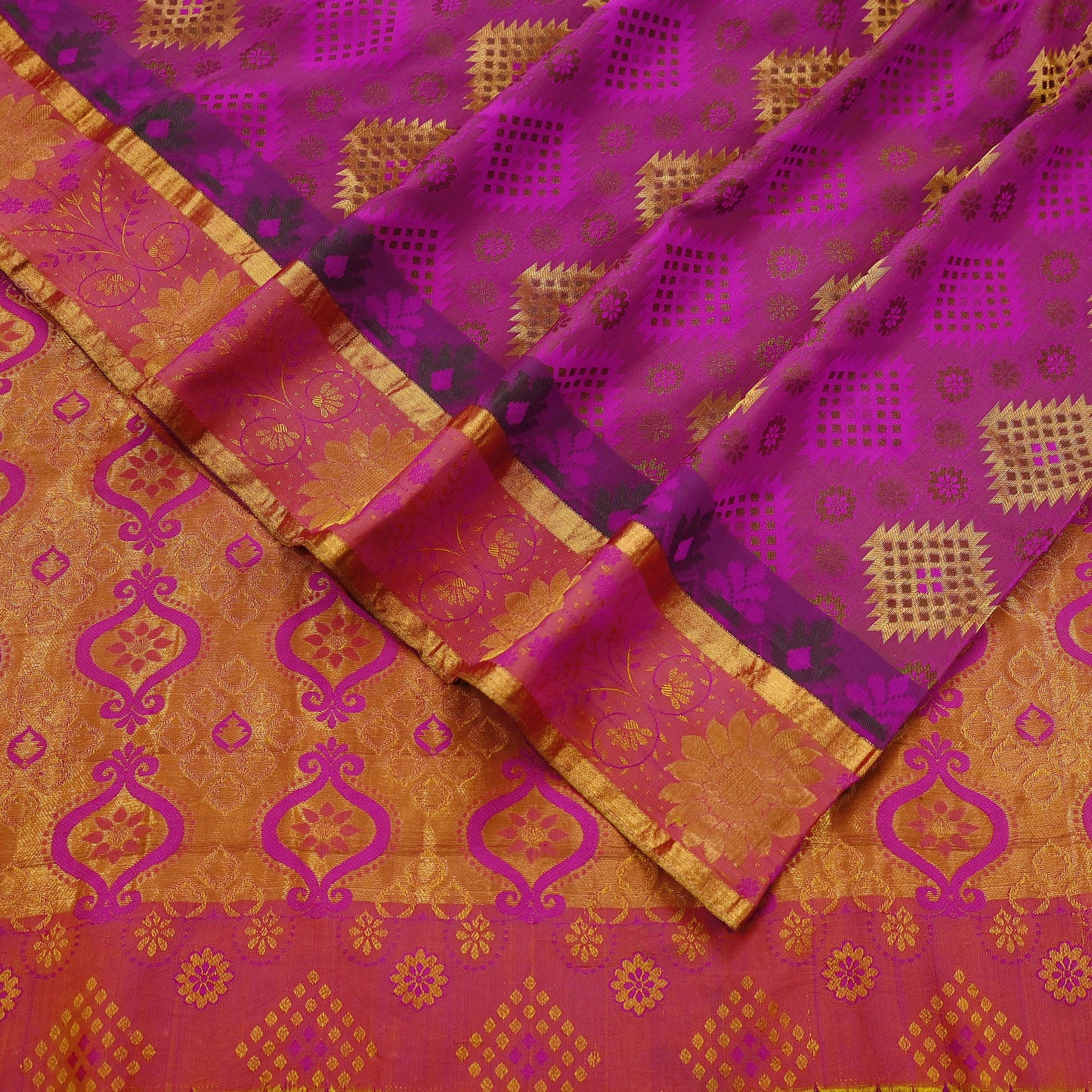 Indian Vintage Heavy Purple Kanjivaram Saree 100% Pure Silk Sari Zari 5Yd Craft Fabric Floral Crafting Dress making Quilting Bollywood saree