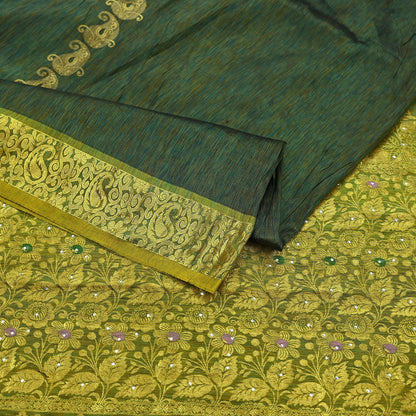 Indian Vintage Heavy Green Kanjivaram Saree 100% Pure Silk Sari Zari Border 5Yd Craft Fabric Floral Crafting Dress making Bollywood saree