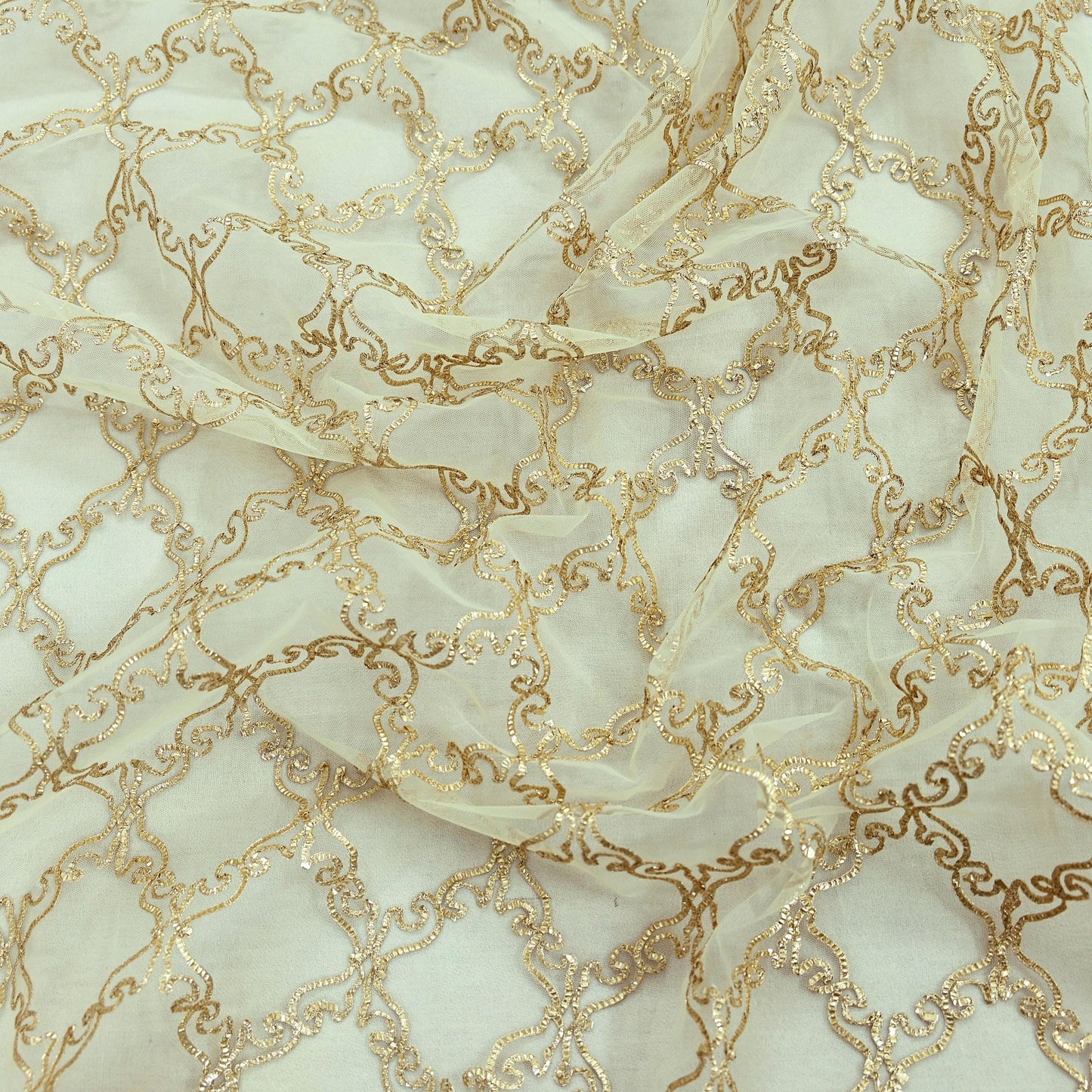Indian Vintage Heavy Ivory Dupatta Net Mesh Long Stole Hand Embroidered Scarves Zardozi Dabka Zari Sequins Bridal Wedding Veil Hijab