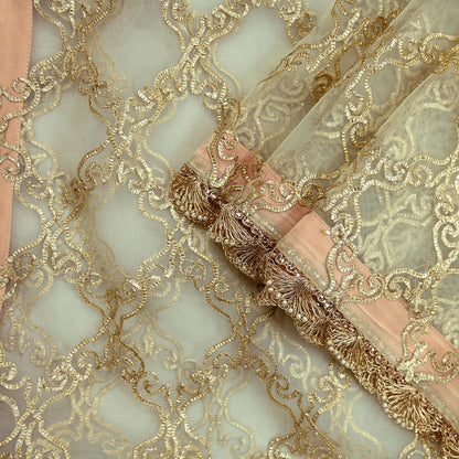 Indian Vintage Heavy Ivory Dupatta Net Mesh Long Stole Hand Embroidered Scarves Zardozi Dabka Zari Sequins Bridal Wedding Veil Hijab