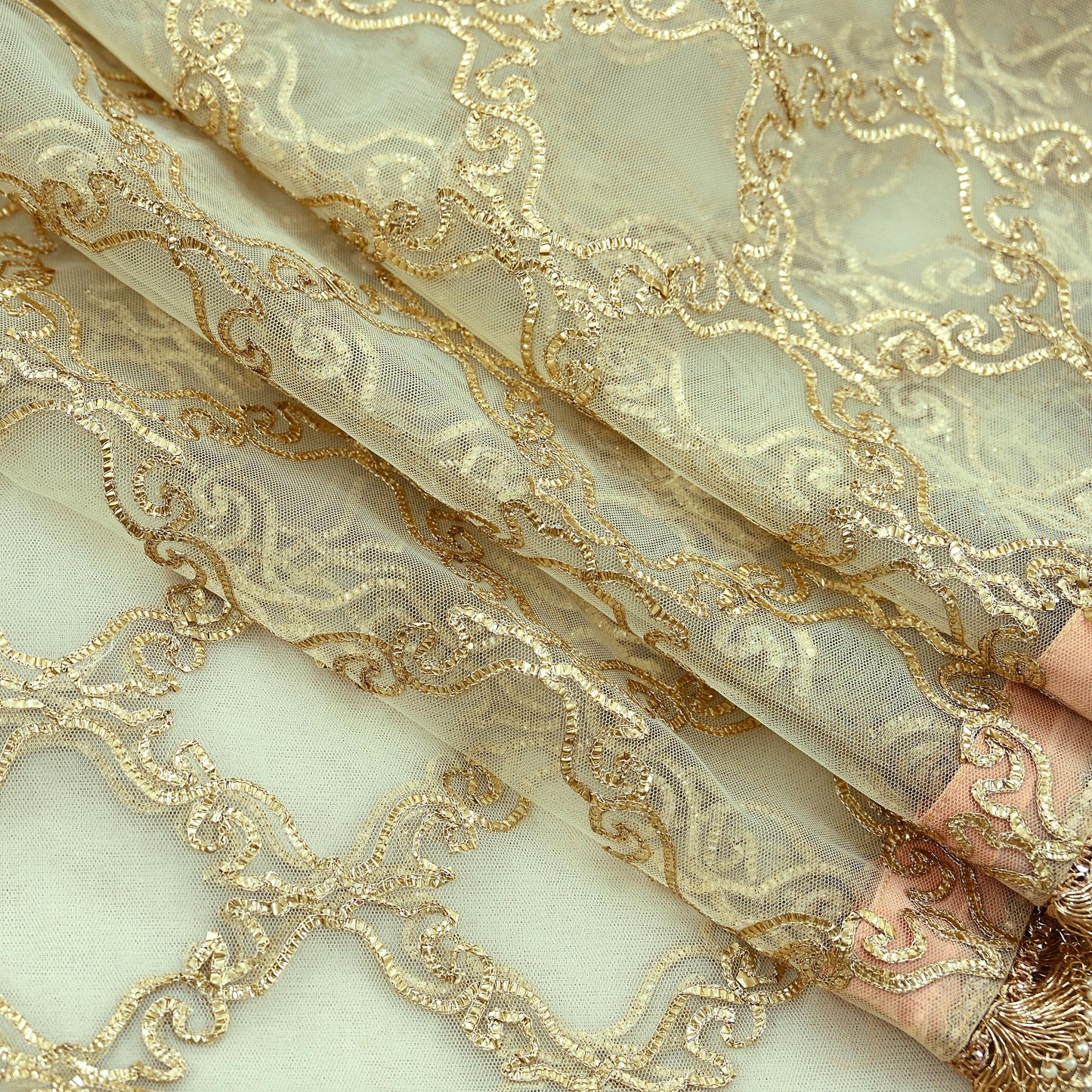 Indian Vintage Heavy Ivory Dupatta Net Mesh Long Stole Hand Embroidered Scarves Zardozi Dabka Zari Sequins Bridal Wedding Veil Hijab