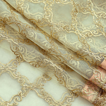 Indian Vintage Heavy Ivory Dupatta Net Mesh Long Stole Hand Embroidered Scarves Zardozi Dabka Zari Sequins Bridal Wedding Veil Hijab