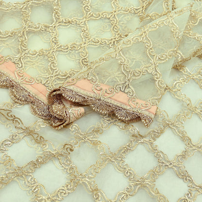 Indian Vintage Heavy Ivory Dupatta Net Mesh Long Stole Hand Embroidered Scarves Zardozi Dabka Zari Sequins Bridal Wedding Veil Hijab