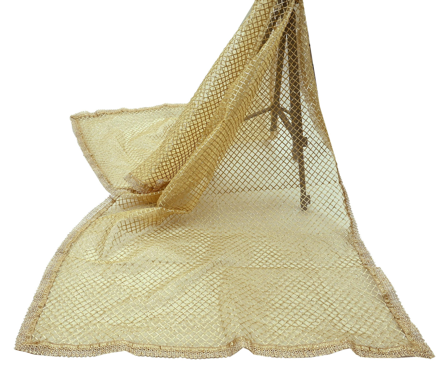 Indian Vintage Heavy Golden Dupatta Net Mesh Long Stole Hand Embroidered Scarves Zari Bridal Wedding Veil Hijab