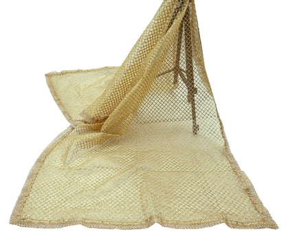 Indian Vintage Heavy Golden Dupatta Net Mesh Long Stole Hand Embroidered Scarves Zari Bridal Wedding Veil Hijab