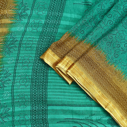 Indian Vintage Sari Green Pure Cotton Printed Sarees Craft Fabric 5Yd Soft Sewing Sarong Wrap Boho Floral Quilting Upcycle Crafting