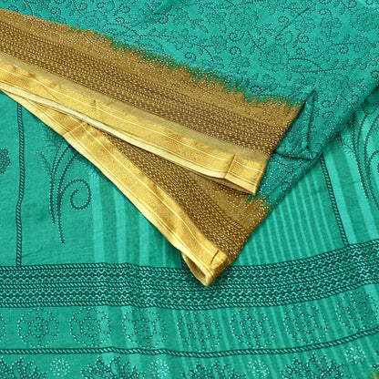 Indian Vintage Sari Green Pure Cotton Printed Sarees Craft Fabric 5Yd Soft Sewing Sarong Wrap Boho Floral Quilting Upcycle Crafting