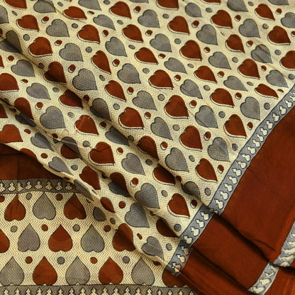 Indian Vintage Beige Saree Printed 100% Pure Cotton Sari Craft Fabric 5Yd Soft Sewing Sarong Wrap Dress Making Quilting Crafting