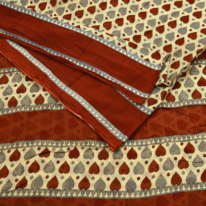 Indian Vintage Beige Saree Printed 100% Pure Cotton Sari Craft Fabric 5Yd Soft Sewing Sarong Wrap Dress Making Quilting Crafting