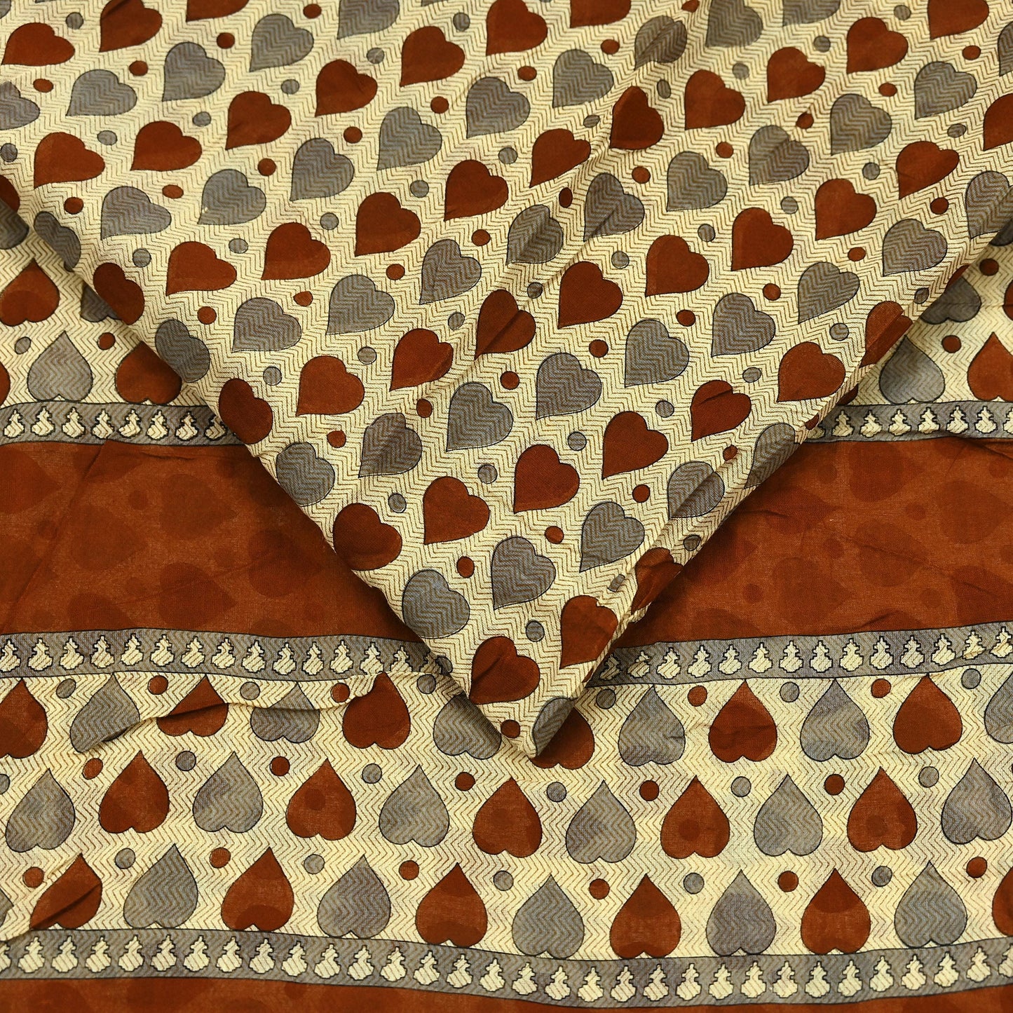 Indian Vintage Beige Saree Printed 100% Pure Cotton Sari Craft Fabric 5Yd Soft Sewing Sarong Wrap Dress Making Quilting Crafting