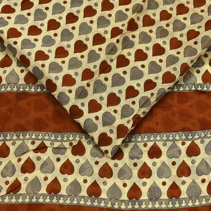 Indian Vintage Beige Saree Printed 100% Pure Cotton Sari Craft Fabric 5Yd Soft Sewing Sarong Wrap Dress Making Quilting Crafting