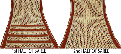 Indian Vintage Beige Saree Printed 100% Pure Cotton Sari Craft Fabric 5Yd Soft Sewing Sarong Wrap Dress Making Quilting Crafting