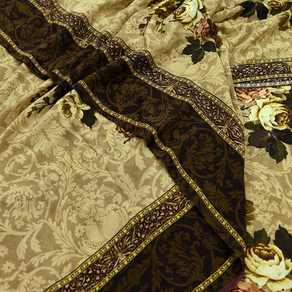 Indian Vintage Sari Beige Pure Georgette Silk Printed Sarees 5Yd Craft Fabric Sewing Quilting Dress making Crafting Quilting Upcycle